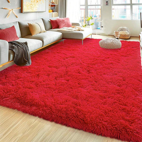 Area Rugs For Living Room, Large Fluffy Red Rug For Bedroom, Soft Shag Shaggy Fuzzy Carpets For Boys And Girls Dorm Room Home Decor